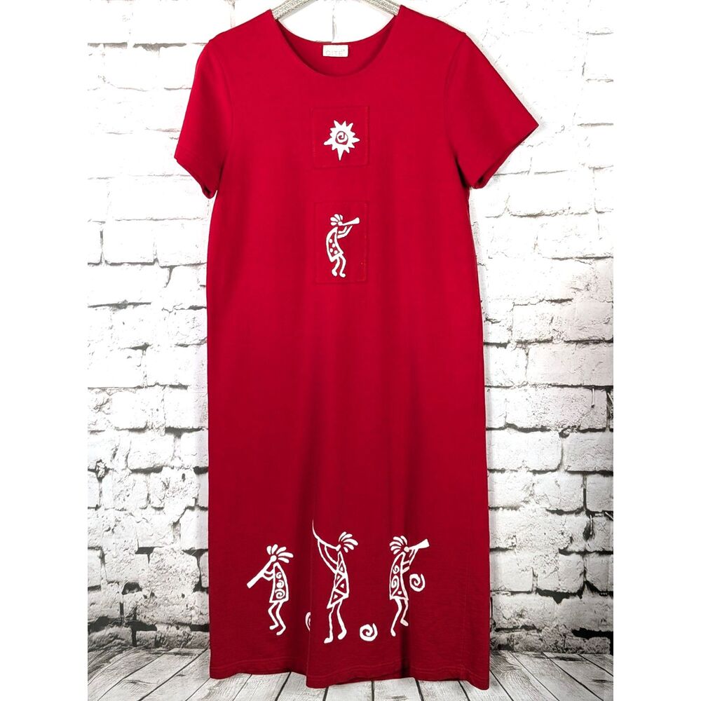 VINTAGE CITE Kokopelli French Terry Maxi T-Shirt Dress Southwestern Cottage LRGE
